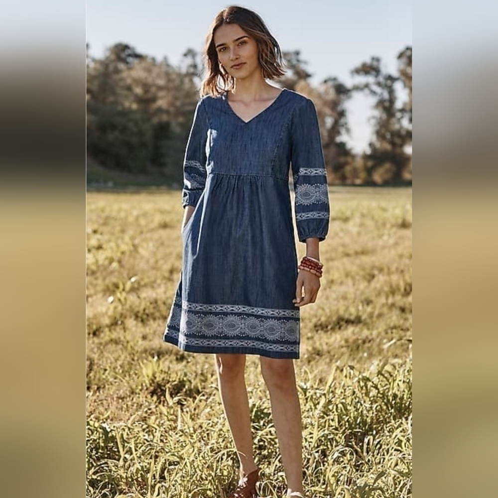 J.jill Embroidered Indigo Peasant Dress, Color Luna Wash Multi, Size M